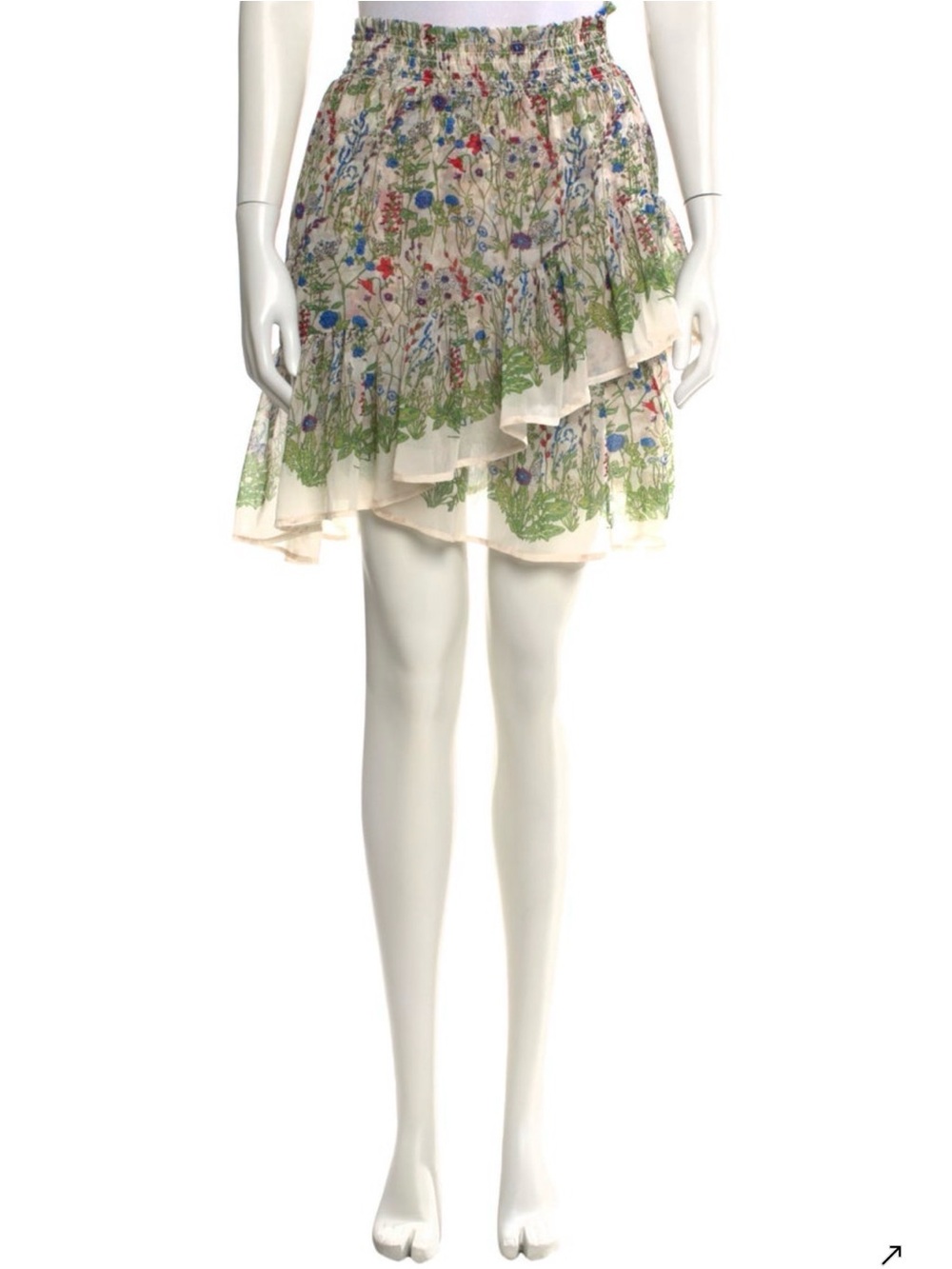 Maje  Tiered Ruffle Skirt in Cream and Green